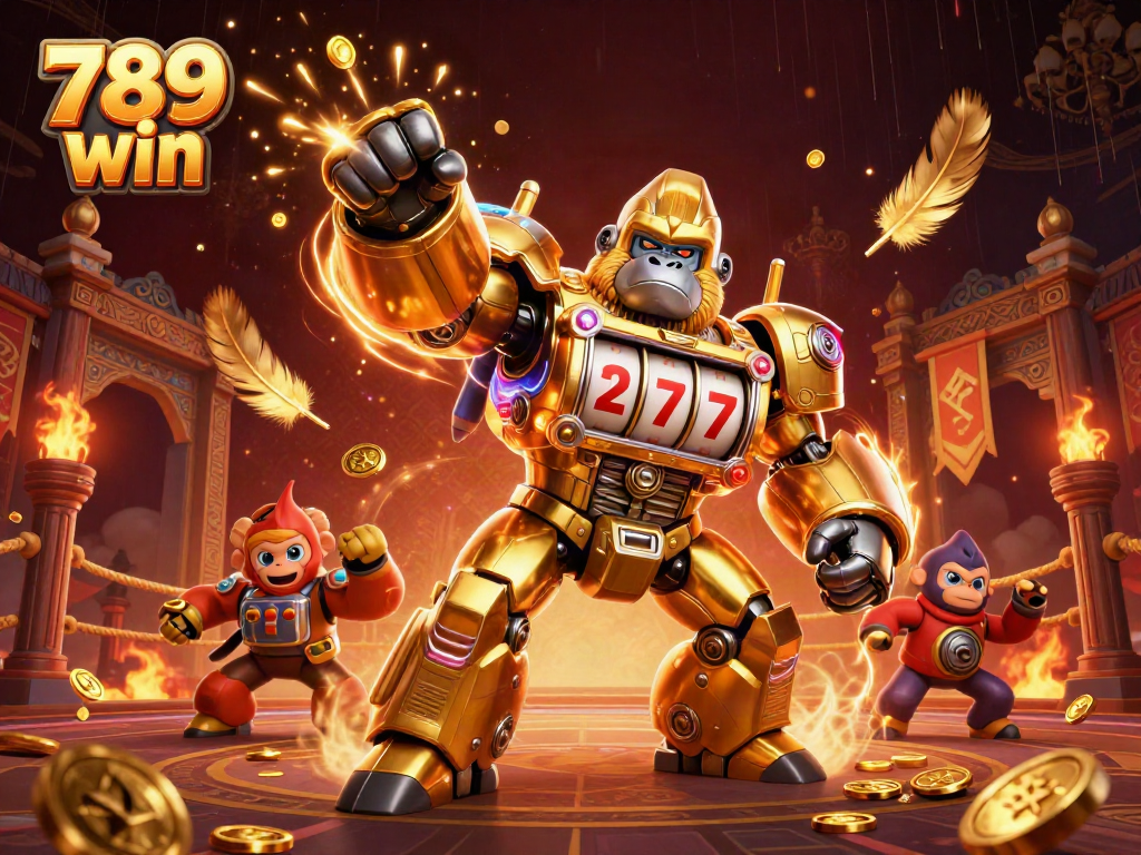 Experience thrilling jackpots with the 789 win mech smashing through coins in a vibrant casino scene.