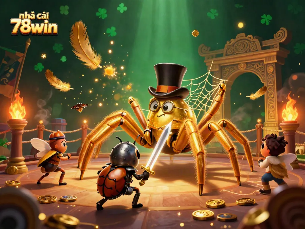 Gamble with the dynamic scene featuring nhà cái 78win, showcasing vibrant characters and rich casino elements.