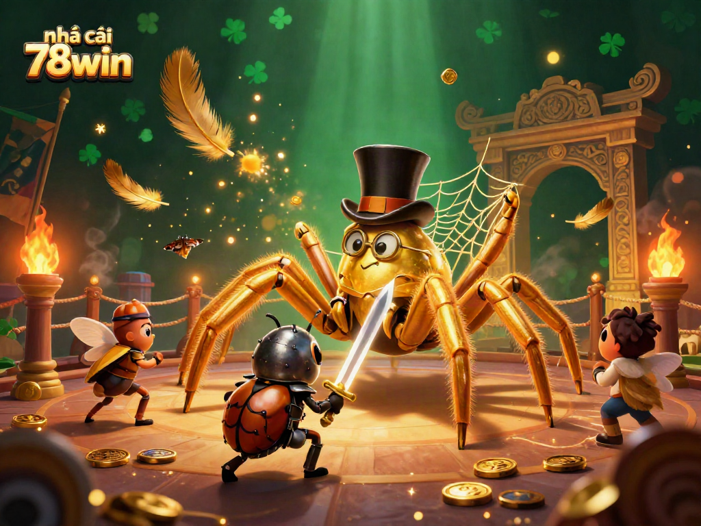 Gamble with the dynamic scene featuring nhà cái 78win, showcasing vibrant characters and rich casino elements.