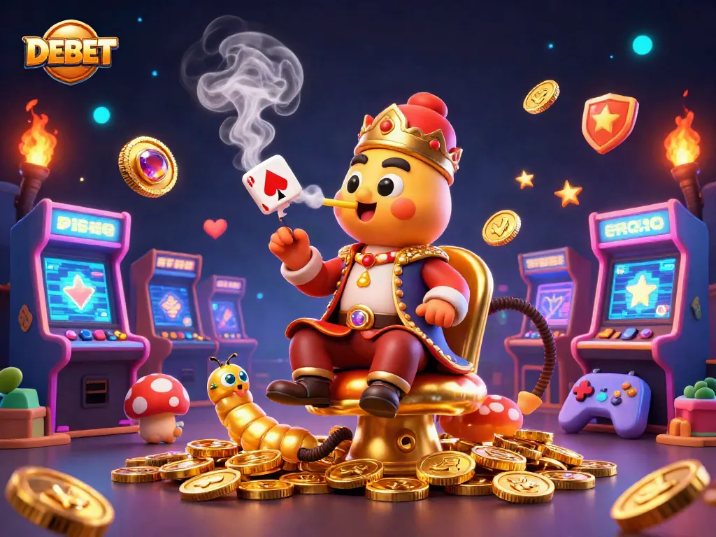 Experience DEBET's vibrant casino games with a dynamic illustration of a hookah-master.