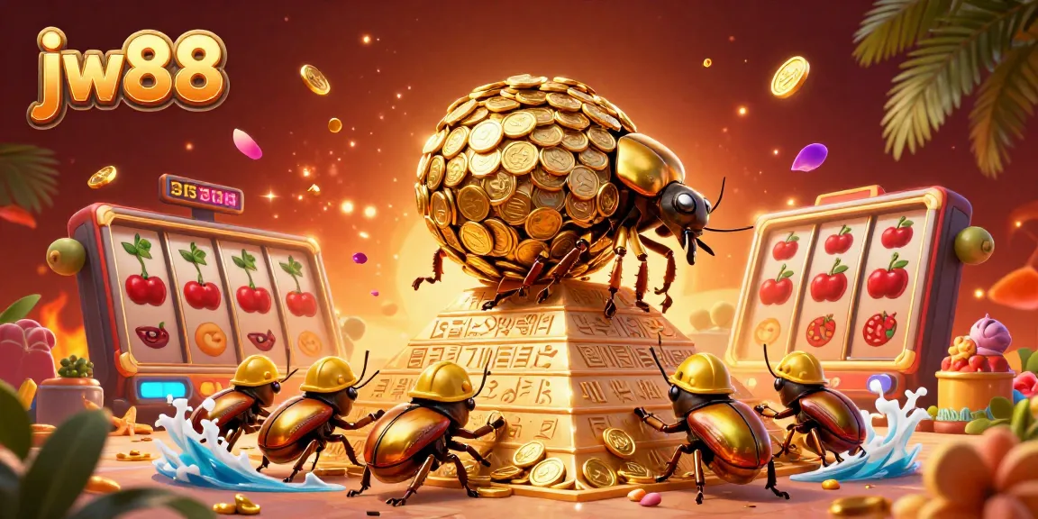 Experience the thrilling game elements at jw88 with vibrant slot machines and golden coins in a lively scene.