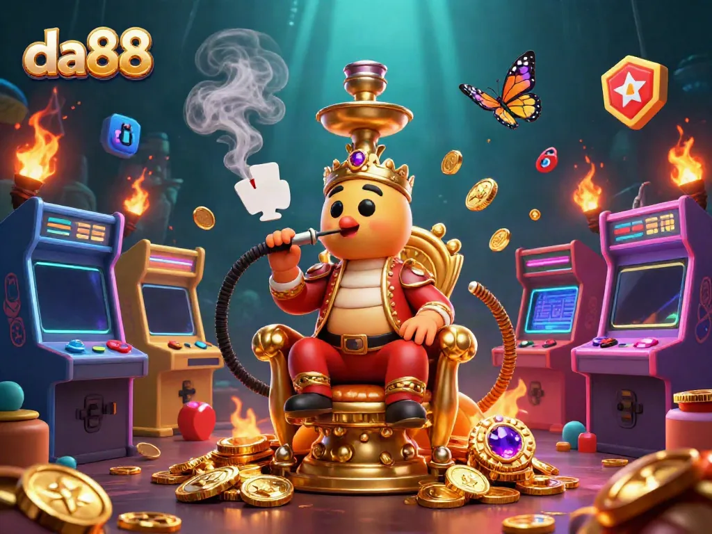 Experience the thrill of da88 with a vibrant 3D scene filled with casino elements and gaming excitement.