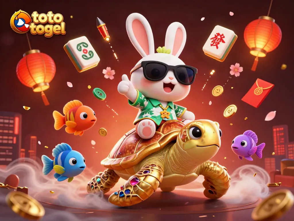 Win big at toto togel with the lucky rabbit and golden sea turtle in this vibrant illustration.