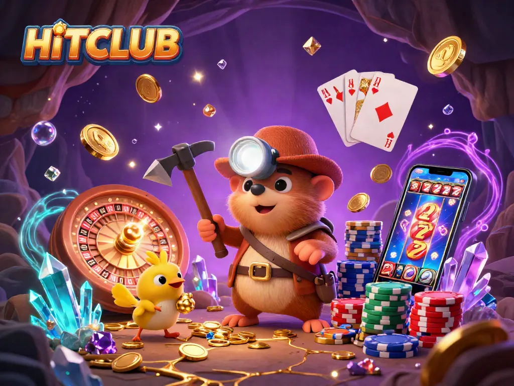Engage with HITCLUB's thrilling gaming experience featuring treasure hunting in a vibrant casino setting.