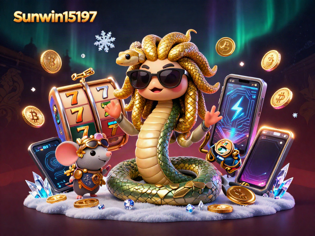 Experience the thrill of slots with Medusa and a warrior mouse in a vibrant scene filled with sunwin15197 elements.