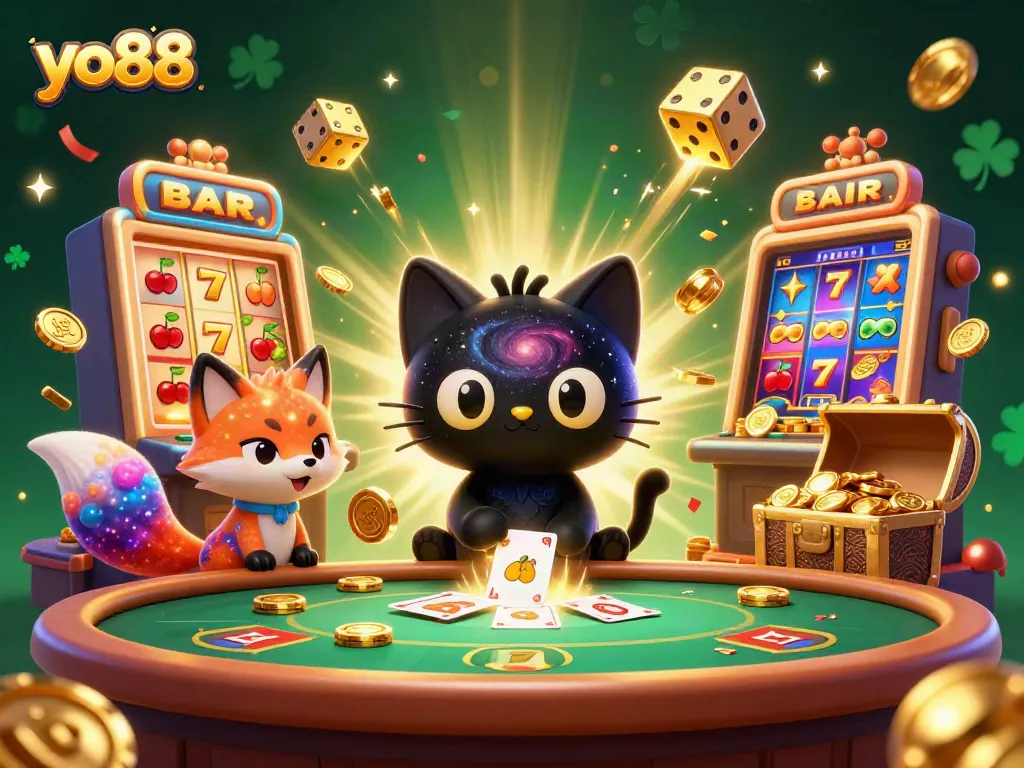Engage with thrilling yo88 casino games represented in a vibrant cosmic scene.