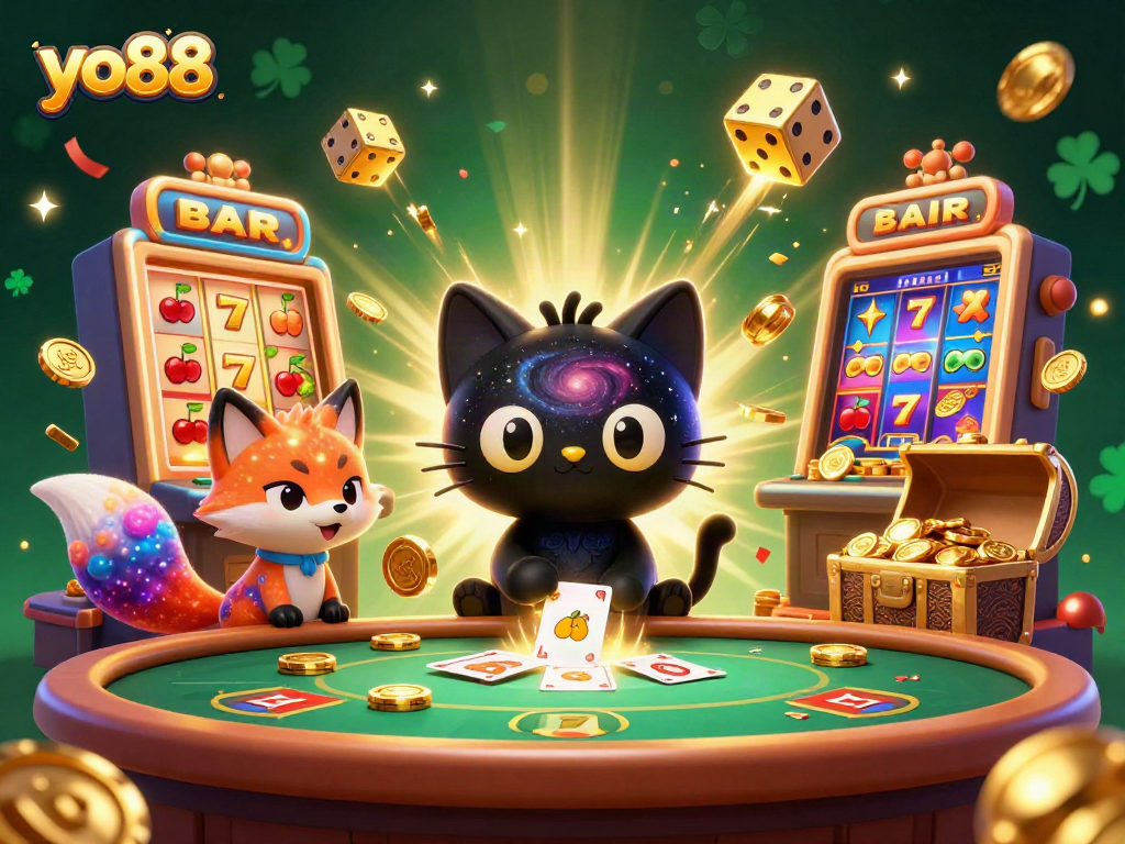 Engage with thrilling yo88 casino games represented in a vibrant cosmic scene.