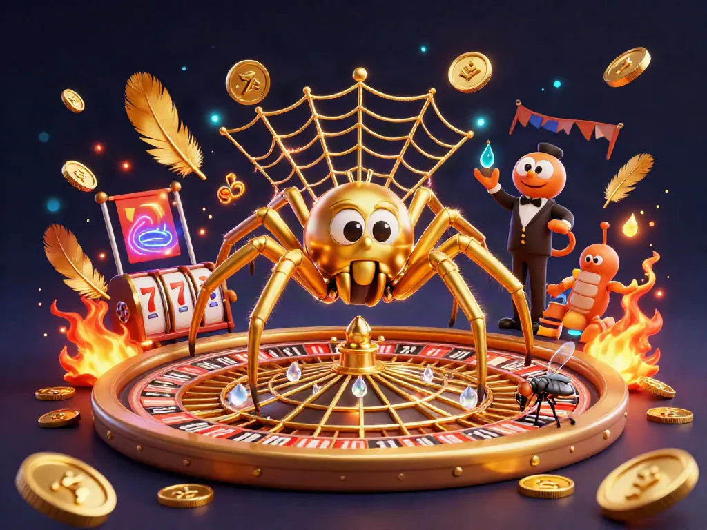 Experience KUWIN excitement with golden casino elements and dynamic characters in a vibrant 3D illustration.