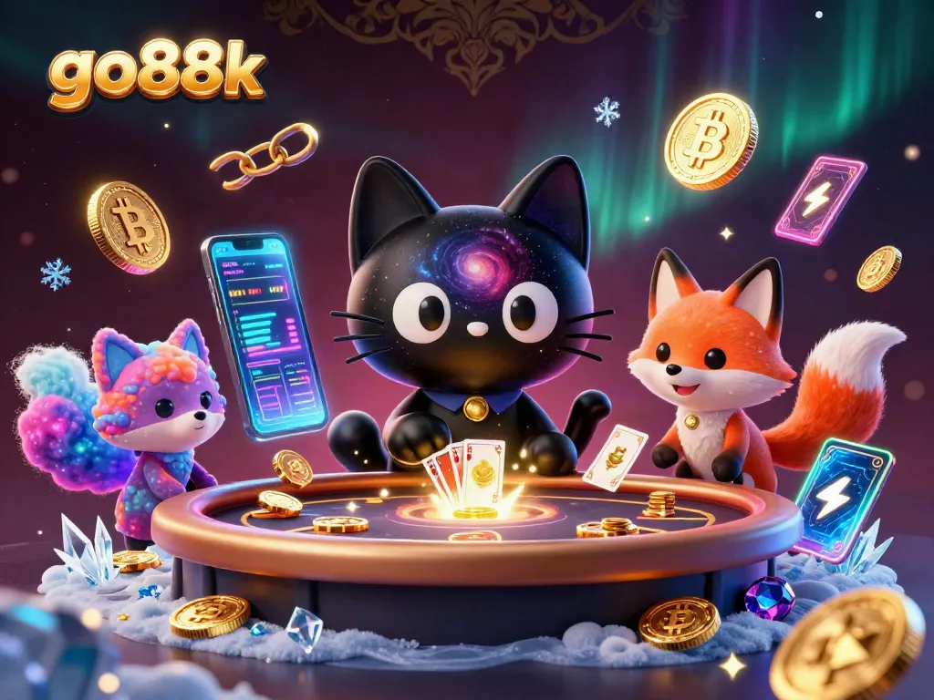 Experience the thrilling go88k universe as the black hole cat draws in glowing chips and cards.