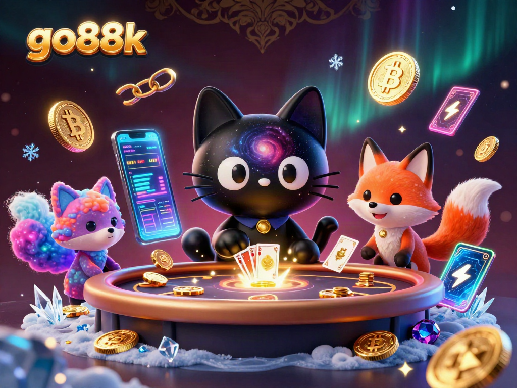 Experience the thrilling go88k universe as the black hole cat draws in glowing chips and cards.