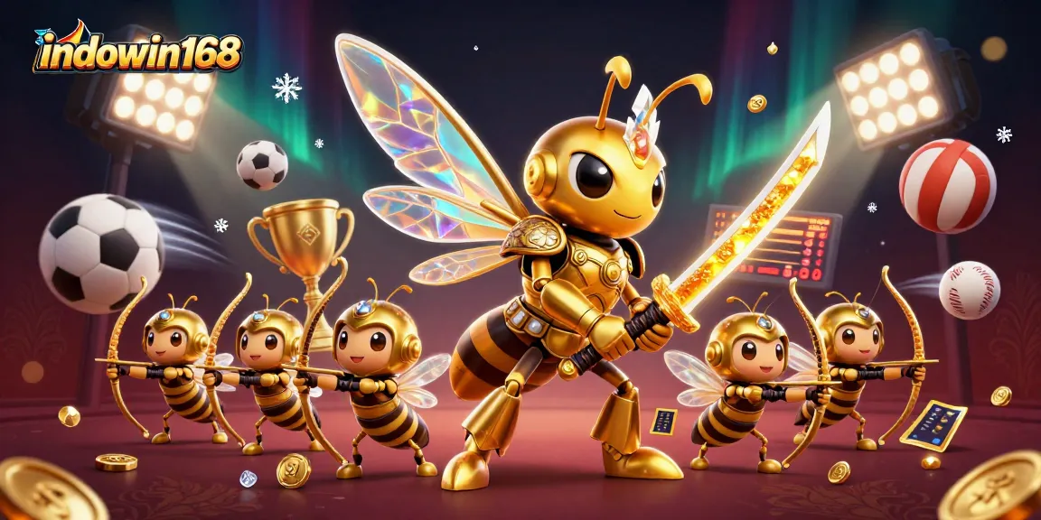 Bet on indowin168 with this vibrant 3D illustration featuring dynamic sports elements and champions.