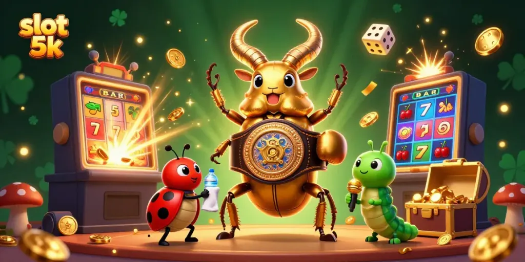 Engage in exciting gameplay with slot 5k as cartoon characters celebrate a jackpot explosion with vibrant casino elements.