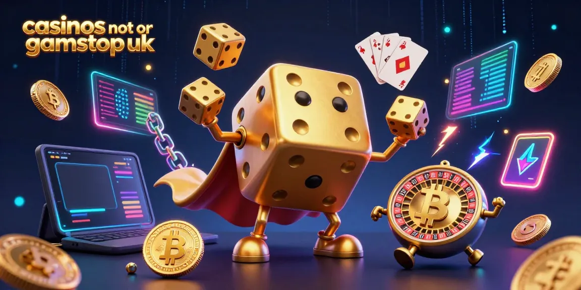 Engaging scene of casinos not on gamstop uk with golden dice golem juggling, Bitcoin, and Ethereum elements illustrating crypto gaming.