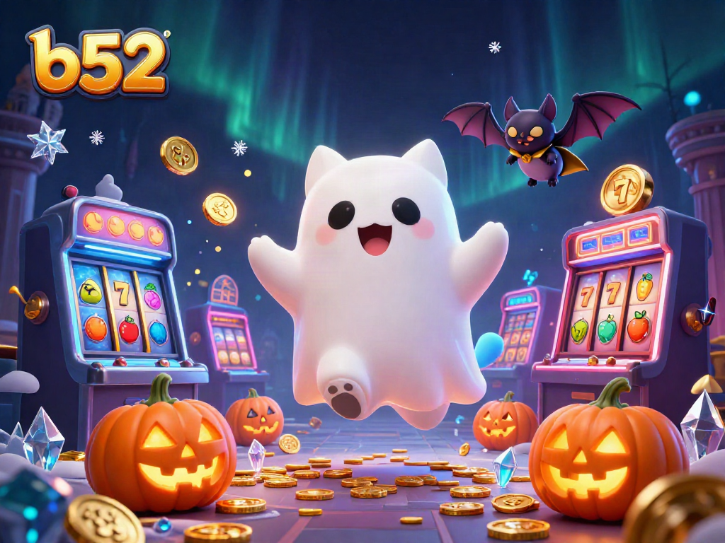 Engage in thrilling gameplay at b52 as a cartoon ghost cat haunts a mystical casino with exciting slot machines.