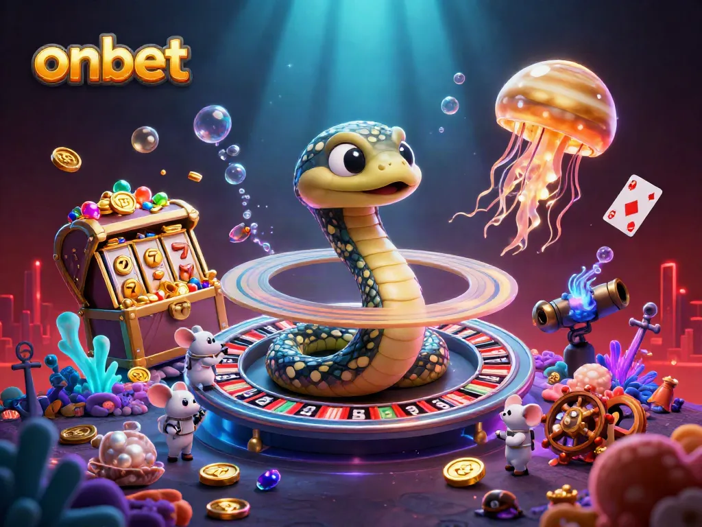 Engaging onbet scene with astronaut mice betting as a snake roulette wheel spins.
