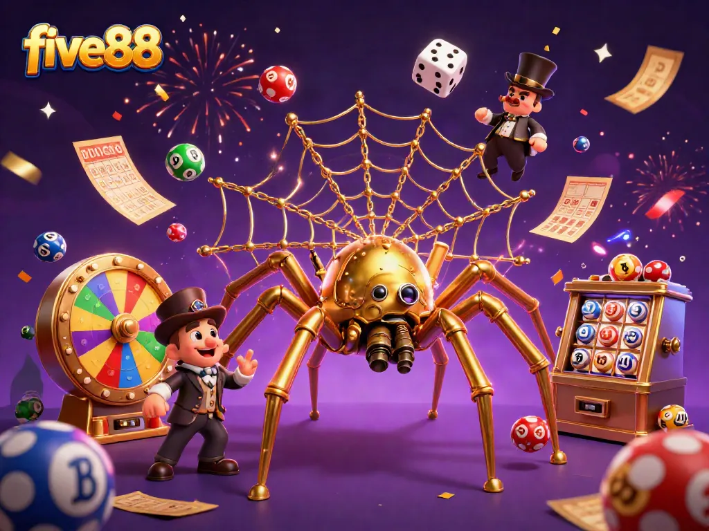 Experience thrilling moments with five88 in this vibrant casino-themed illustration showcasing action and fun.